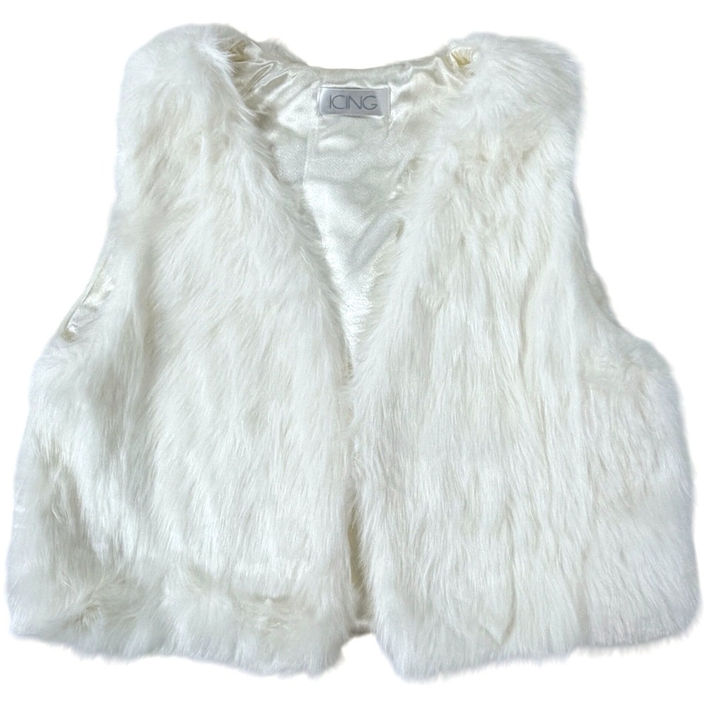 Faux Fur Cropped Vest Icing Womens One Size Cream White Western Festival Glam